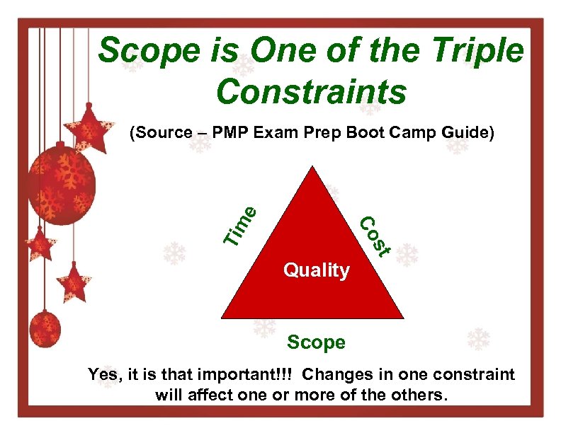 Scope is One of the Triple Constraints t s Co Tim e (Source –