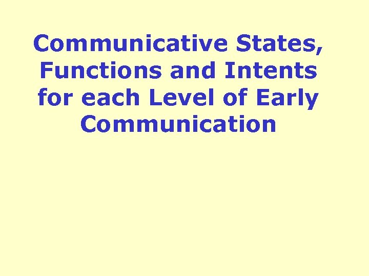 Communicative States, Functions and Intents for each Level of Early Communication 