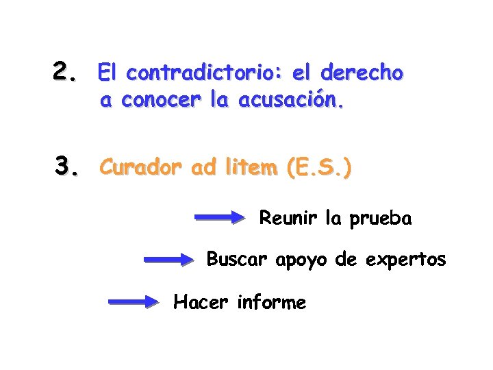 2. El contradictorio: el derecho a conocer la acusación. 3. Curador ad litem (E.