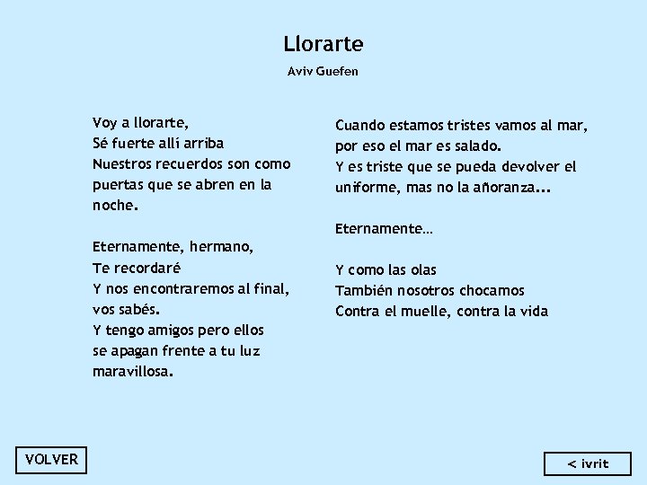 Llorarte Aviv Guefen Voy a llorarte, Sé fuerte allí arriba Nuestros recuerdos son como
