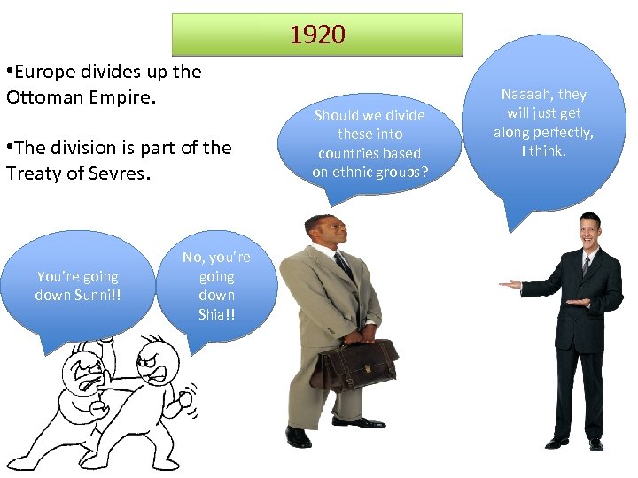 1920 • Europe divides up the Ottoman Empire. • The division is part of