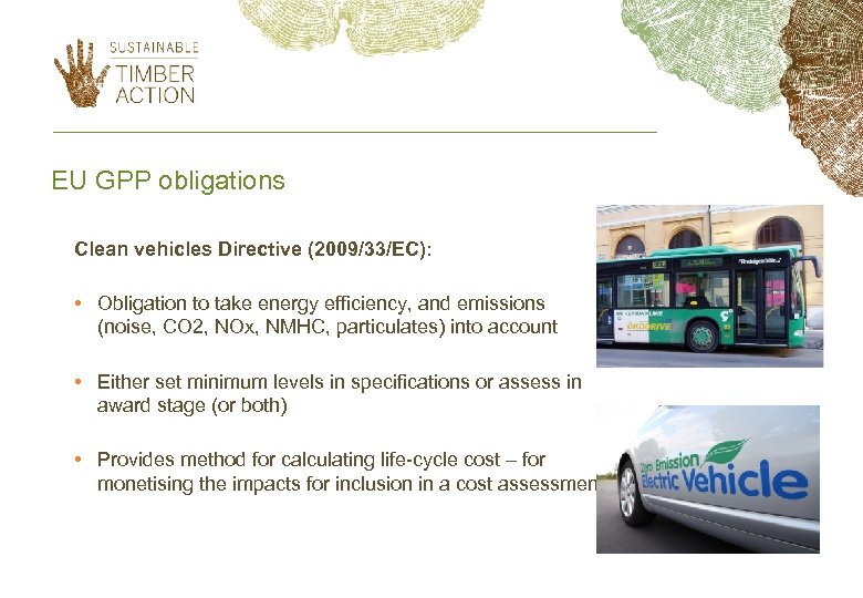 EU GPP obligations Clean vehicles Directive (2009/33/EC): • Obligation to take energy efficiency, and