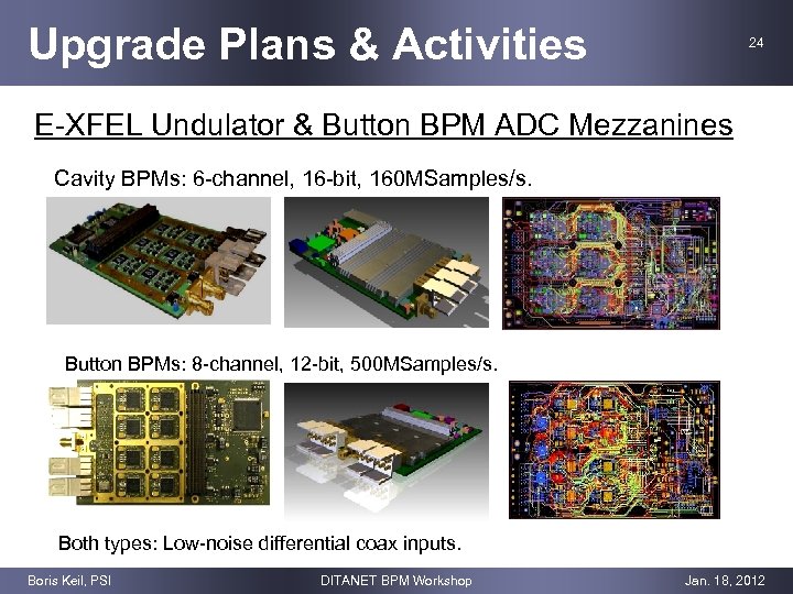 Upgrade Plans & Activities 24 E-XFEL Undulator & Button BPM ADC Mezzanines Cavity BPMs: