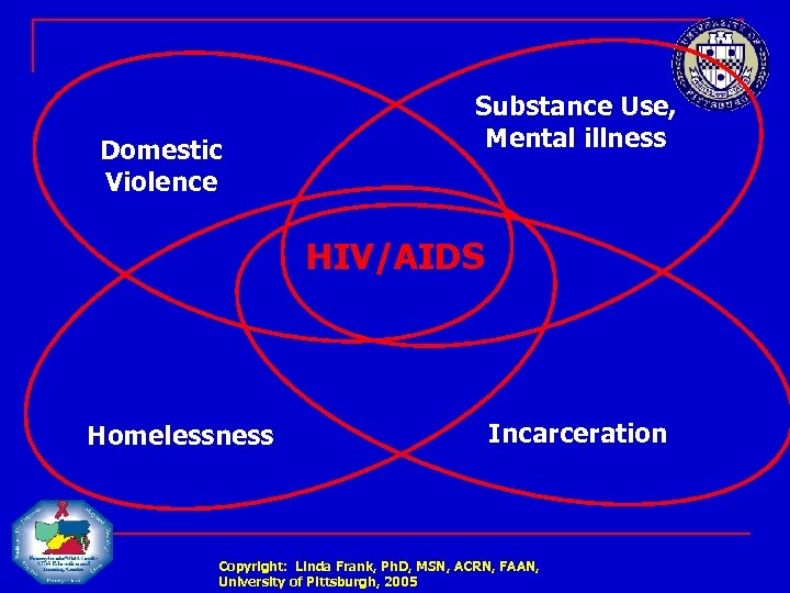 Domestic Violence Substance Use, Mental illness HIV/AIDS Homelessness Incarceration Copyright: Linda Frank, Ph. D,