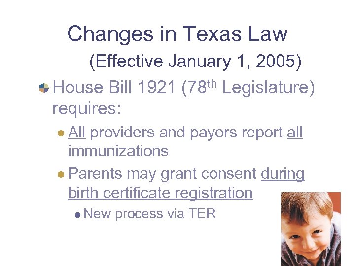 Changes in Texas Law (Effective January 1, 2005) House Bill 1921 (78 th Legislature)