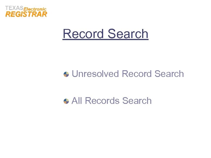 Record Search Unresolved Record Search All Records Search 