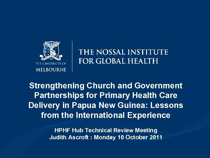 Strengthening Church and Government Partnerships for Primary Health Care Delivery in Papua New Guinea: