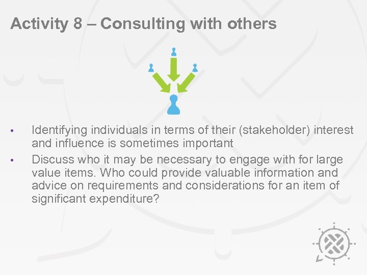 Activity 8 – Consulting with others • • Identifying individuals in terms of their