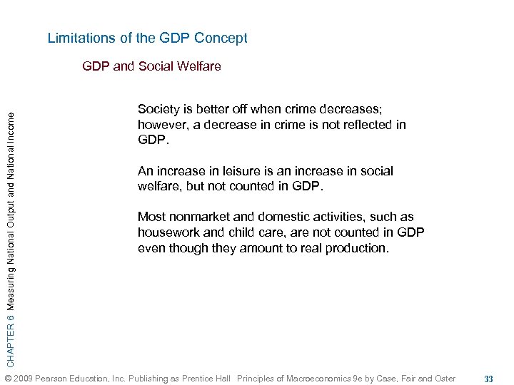 Limitations of the GDP Concept CHAPTER 6 Measuring National Output and National Income GDP