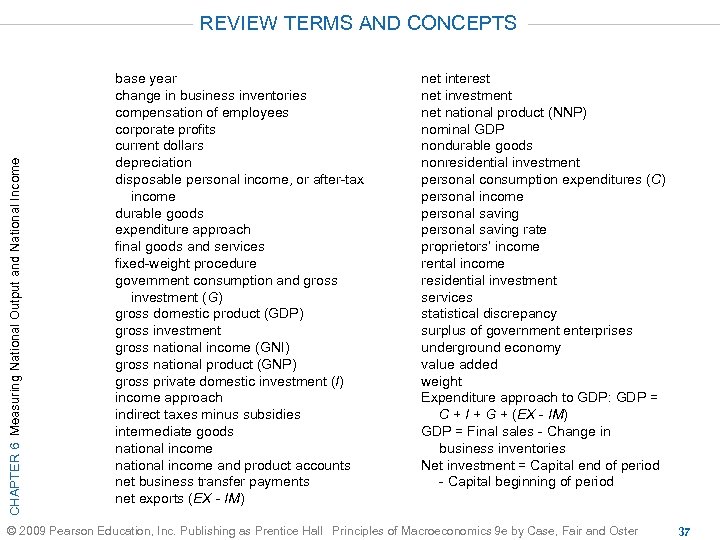 CHAPTER 6 Measuring National Output and National Income REVIEW TERMS AND CONCEPTS base year