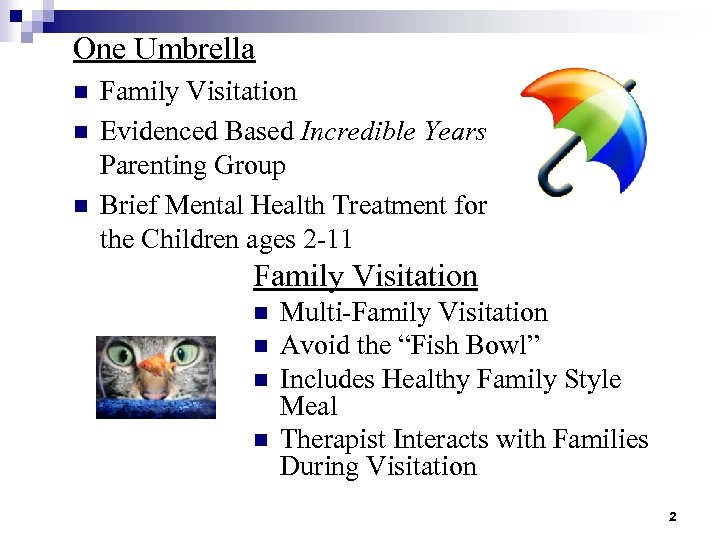 One Umbrella n n n Family Visitation Evidenced Based Incredible Years Parenting Group Brief