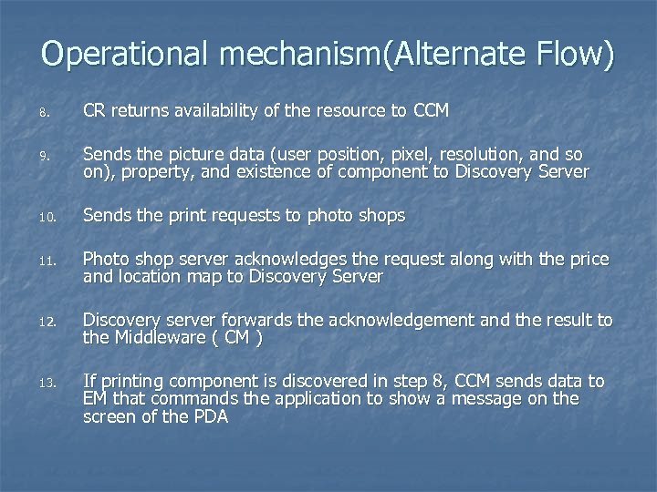 Operational mechanism(Alternate Flow) 8. CR returns availability of the resource to CCM 9. Sends