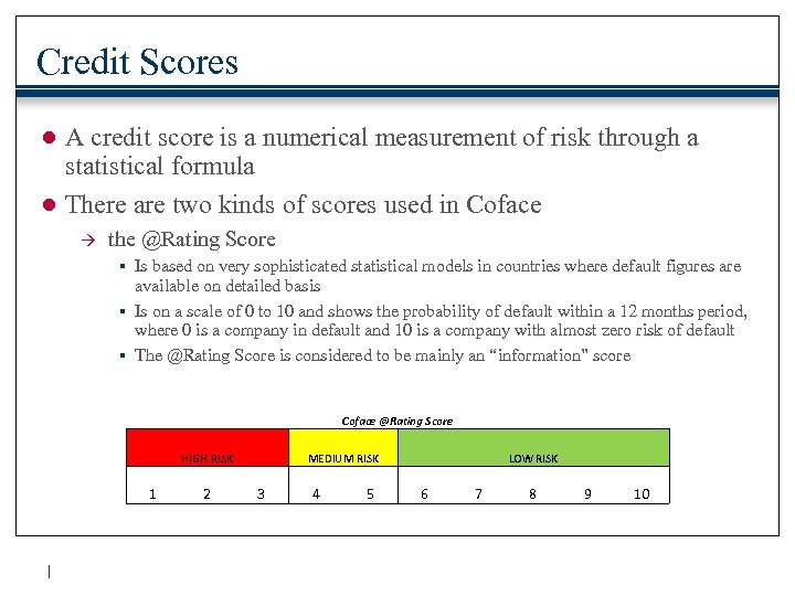Credit Scores ● A credit score is a numerical measurement of risk through a