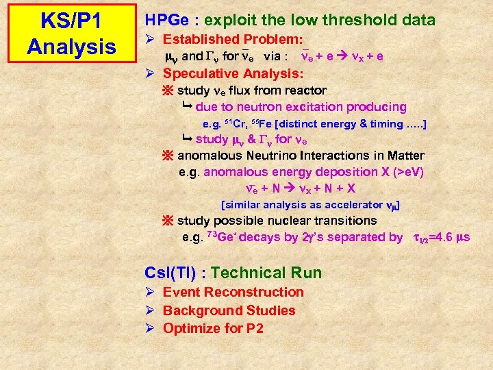 KS/P 1 Analysis HPGe : exploit the low threshold data Ø Established Problem: mn