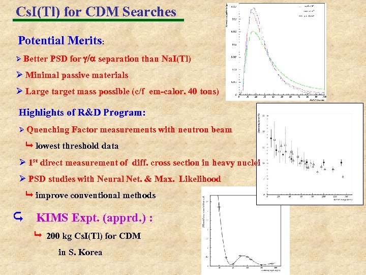 Cs. I(Tl) for CDM Searches Potential Merits: Ø Better PSD for g/a separation than