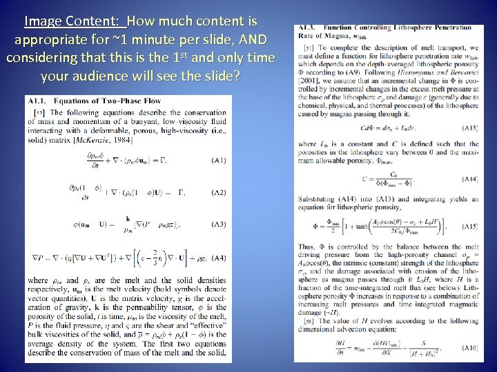 Image Content: How much content is appropriate for ~1 minute per slide, AND considering
