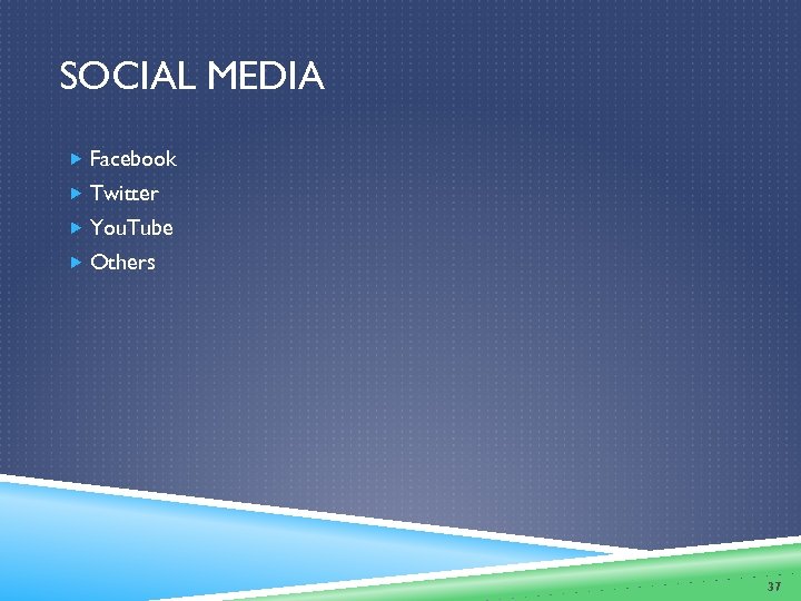 SOCIAL MEDIA Facebook Twitter You. Tube Others 37 