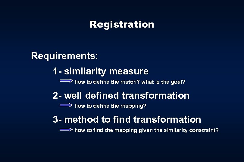 Registration Requirements: 1 - similarity measure how to define the match? what is the