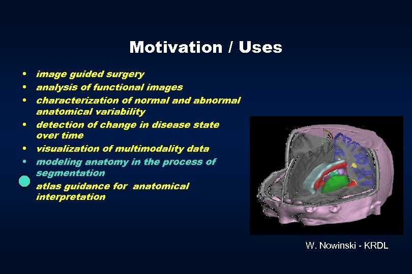 Motivation / Uses • image guided surgery • analysis of functional images • characterization