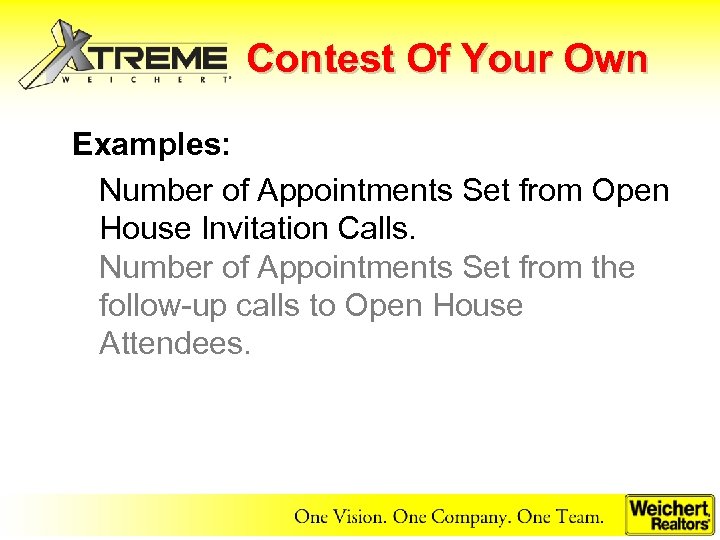 Contest Of Your Own Examples: Number of Appointments Set from Open House Invitation Calls.