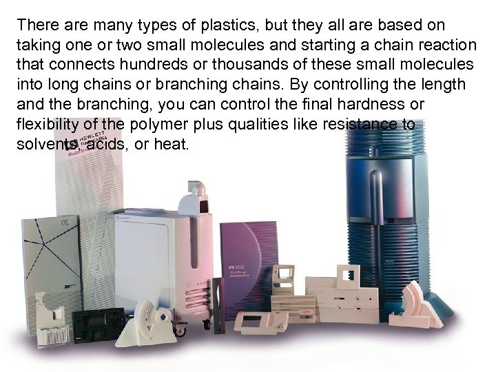 There are many types of plastics, but they all are based on taking one