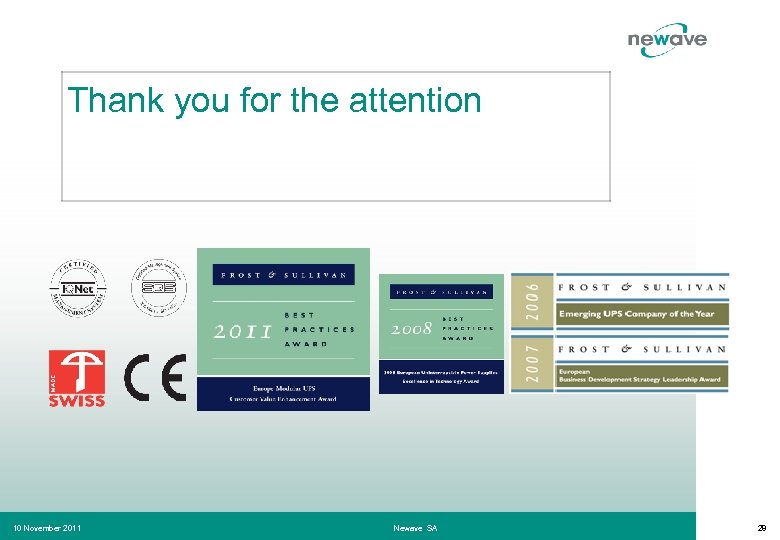 Thank you for the attention 10 November 2011 Newave SA 28 