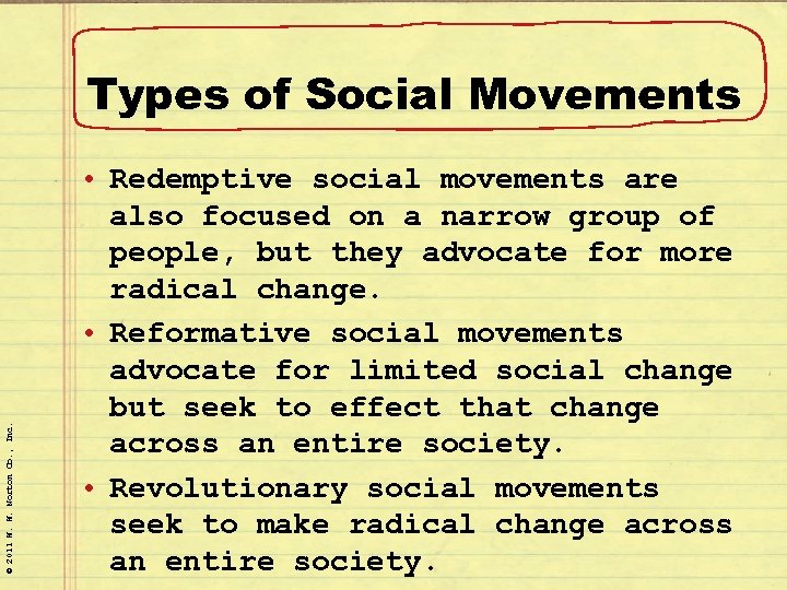 © 2011 W. W. Norton Co. , Inc. Types of Social Movements • Redemptive