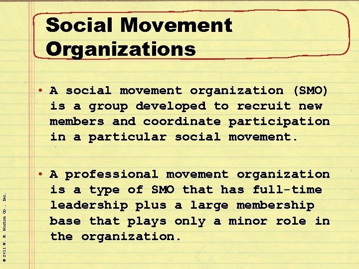 Social Movement Organizations © 2011 W. W. Norton Co. , Inc. • A social