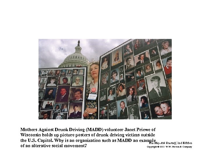 Mothers Against Drunk Driving (MADD) volunteer Janet Priewe of Wisconsin holds up picture posters