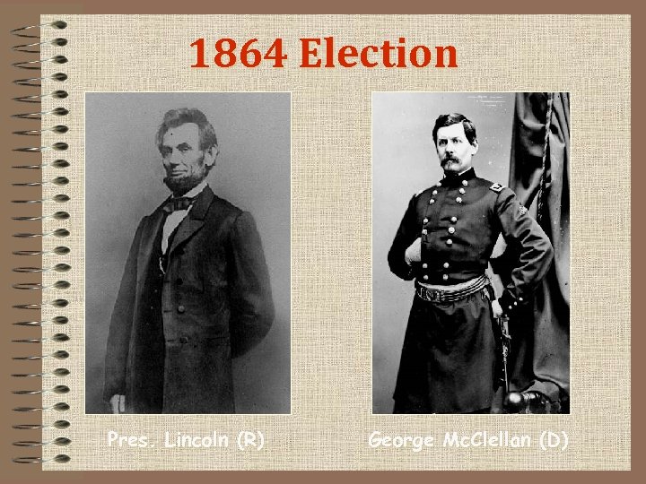 1864 Election Pres. Lincoln (R) George Mc. Clellan (D) 
