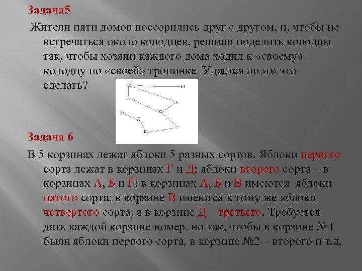 Задача 5 Жители пяти домов поссорились друг с другом, и, чтобы не встречаться околодцев,