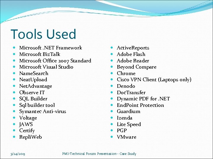 Tools Used Microsoft. NET Framework Microsoft Biz. Talk Microsoft Office 2007 Standard Microsoft Visual