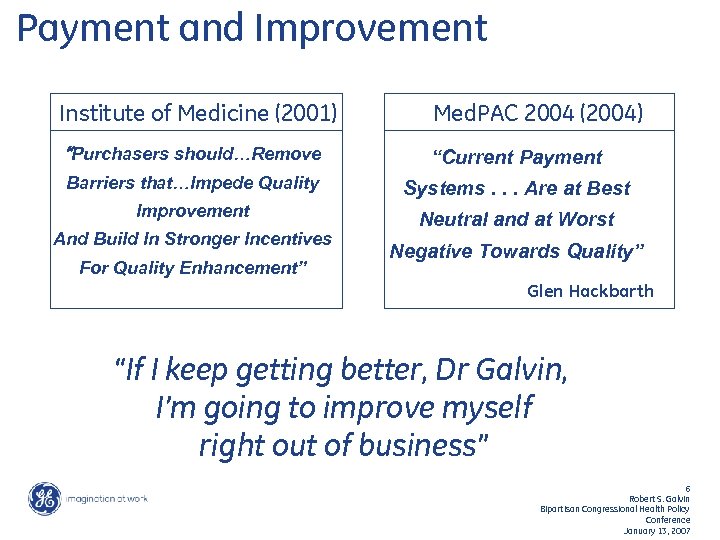 Payment and Improvement Institute of Medicine (2001) Med. PAC 2004 (2004) “Purchasers should…Remove “Current