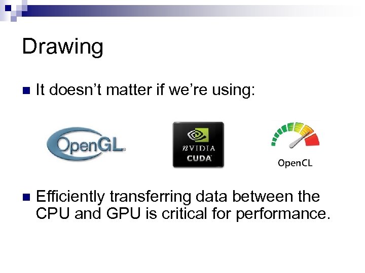 Drawing n It doesn’t matter if we’re using: n Efficiently transferring data between the