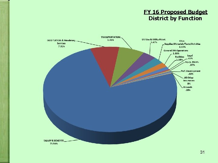 FY 16 Proposed Budget District by Function 31 