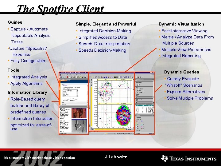 The Spotfire Client Guides: • Capture / Automate Repeatable Analysis Tasks • Capture “Specialist”