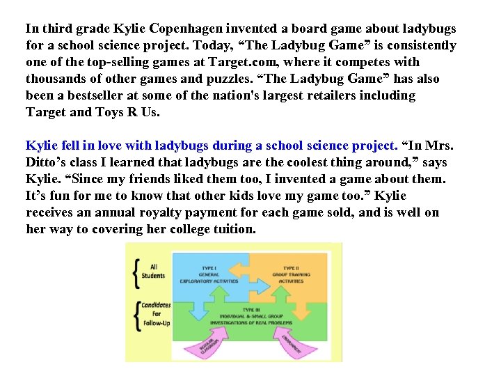 In third grade Kylie Copenhagen invented a board game about ladybugs for a school