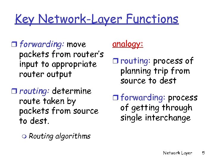 Key Network-Layer Functions r forwarding: move packets from router’s input to appropriate router output