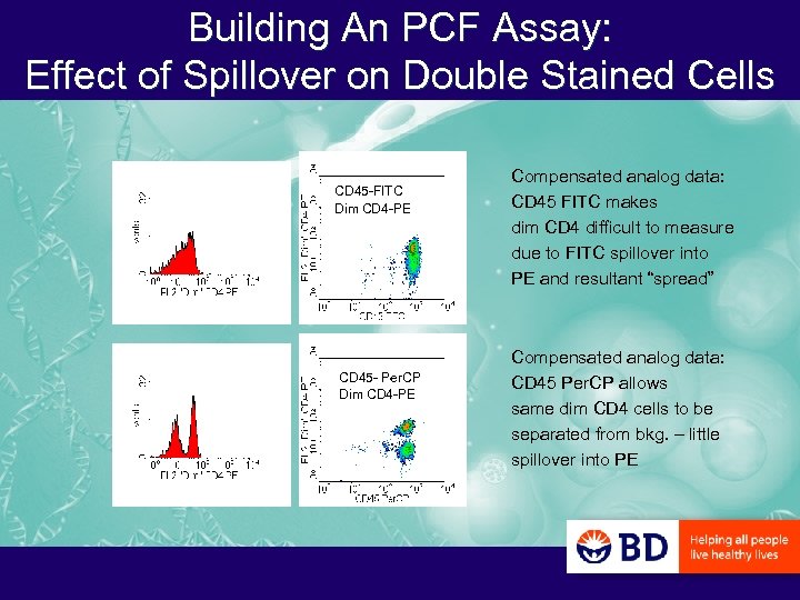 Building An PCF Assay: Effect of Spillover on Double Stained Cells CD 45 -FITC