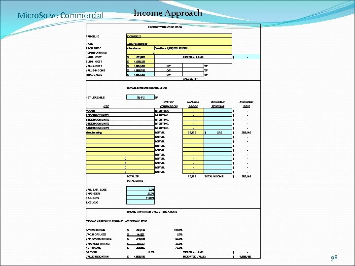 Income Approach Micro. Solve Commercial PROPERTY IDENTIFICATION PARCEL ID JO 00490022 NAME Leader Evaporator