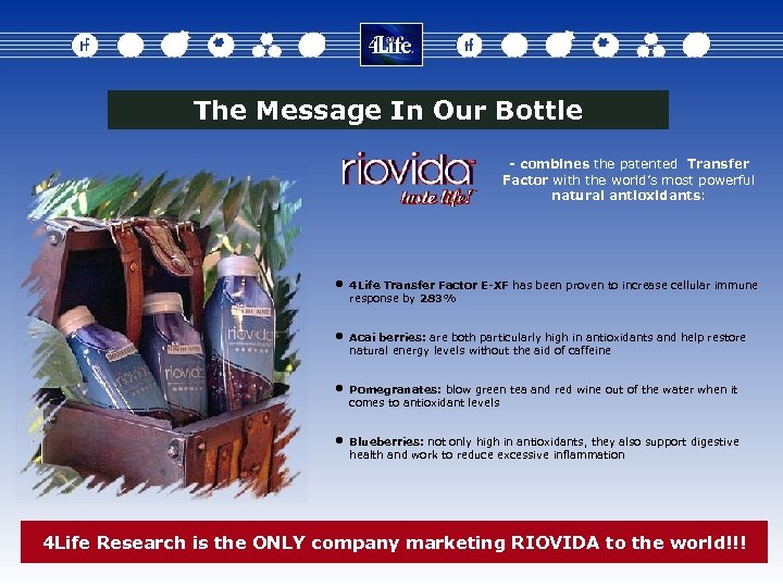 The Message In Our Bottle - combines the patented Transfer Factor with the world’s