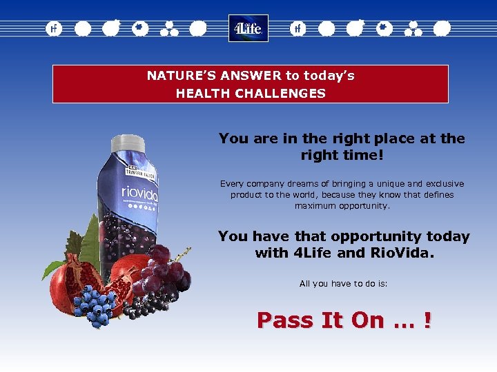 NATURE’S ANSWER to today’s HEALTH CHALLENGES You are in the right place at the