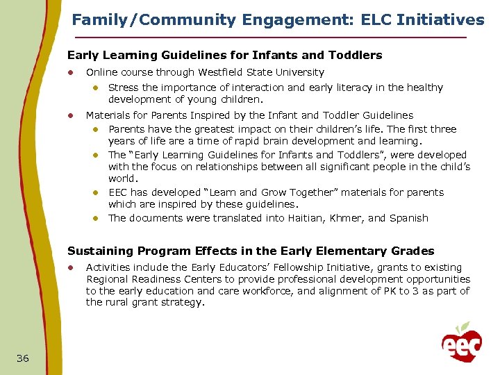 Family/Community Engagement: ELC Initiatives Early Learning Guidelines for Infants and Toddlers l Online course