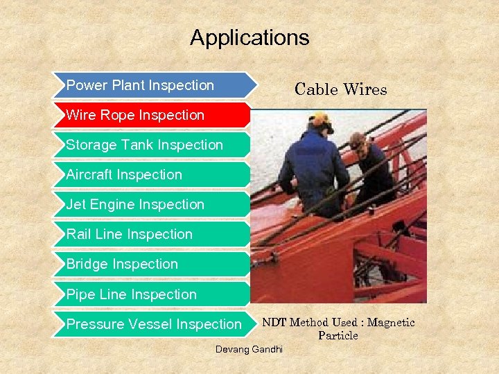 Applications Power Plant Inspection Cable Wires Wire Rope Inspection Storage Tank Inspection Aircraft Inspection