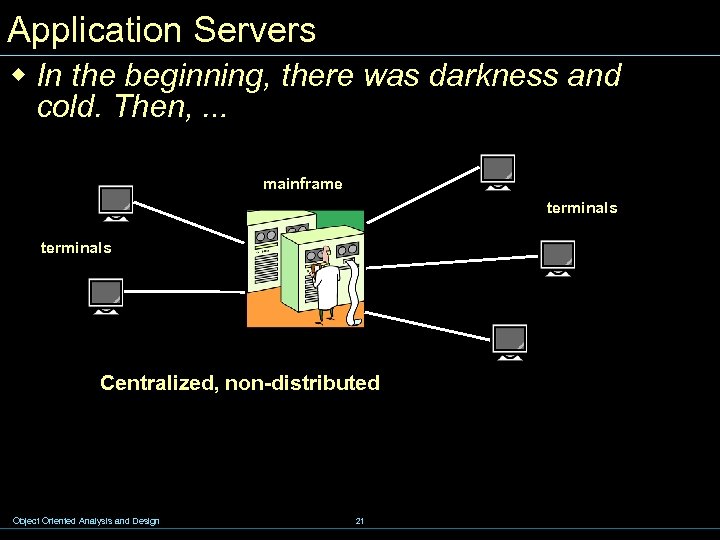 Application Servers w In the beginning, there was darkness and cold. Then, … mainframe