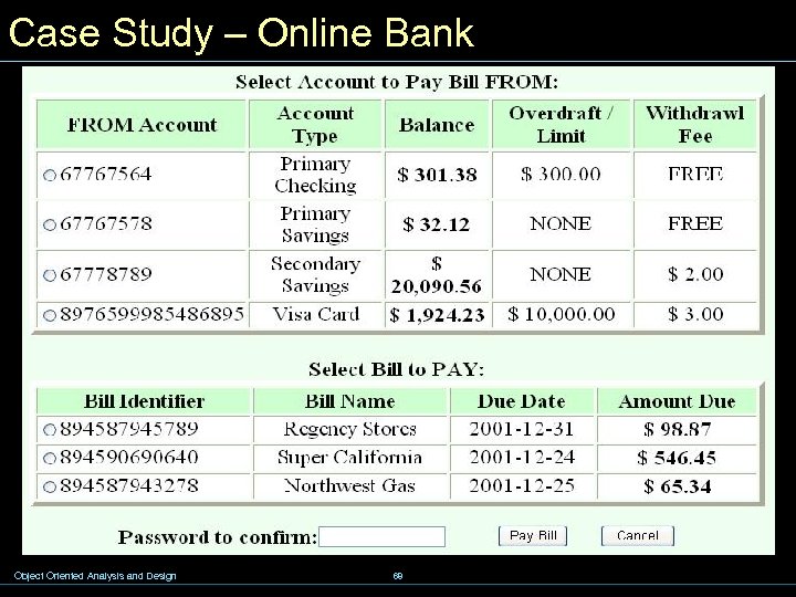 Case Study – Online Bank Object Oriented Analysis and Design 68 