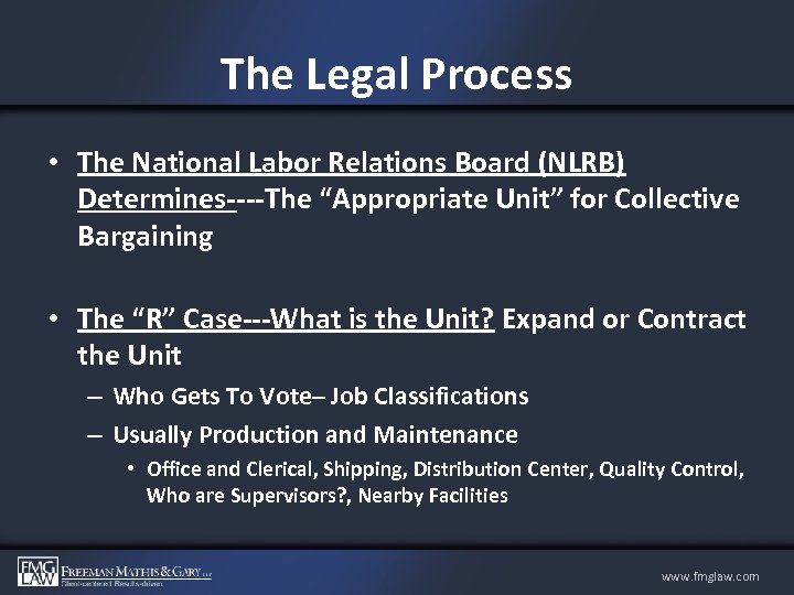 The Legal Process • The National Labor Relations Board (NLRB) Determines----The “Appropriate Unit” for