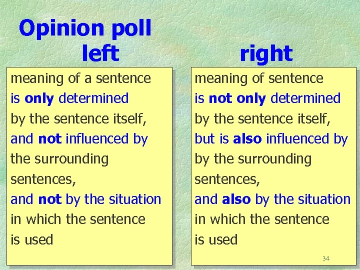 Opinion poll left meaning of a sentence is only determined by the sentence itself,