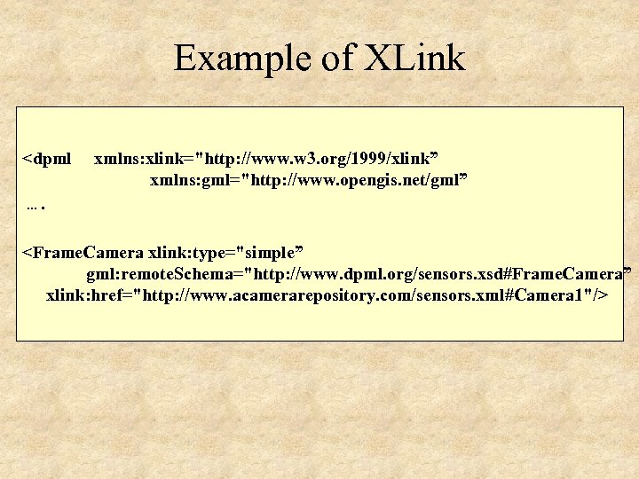 Example of XLink <dpml xmlns: xlink="http: //www. w 3. org/1999/xlink” xmlns: gml="http: //www. opengis.