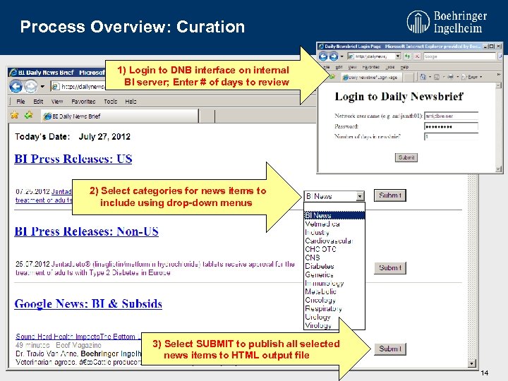 Process Overview: Curation 1) Login to DNB interface on internal BI server; Enter #